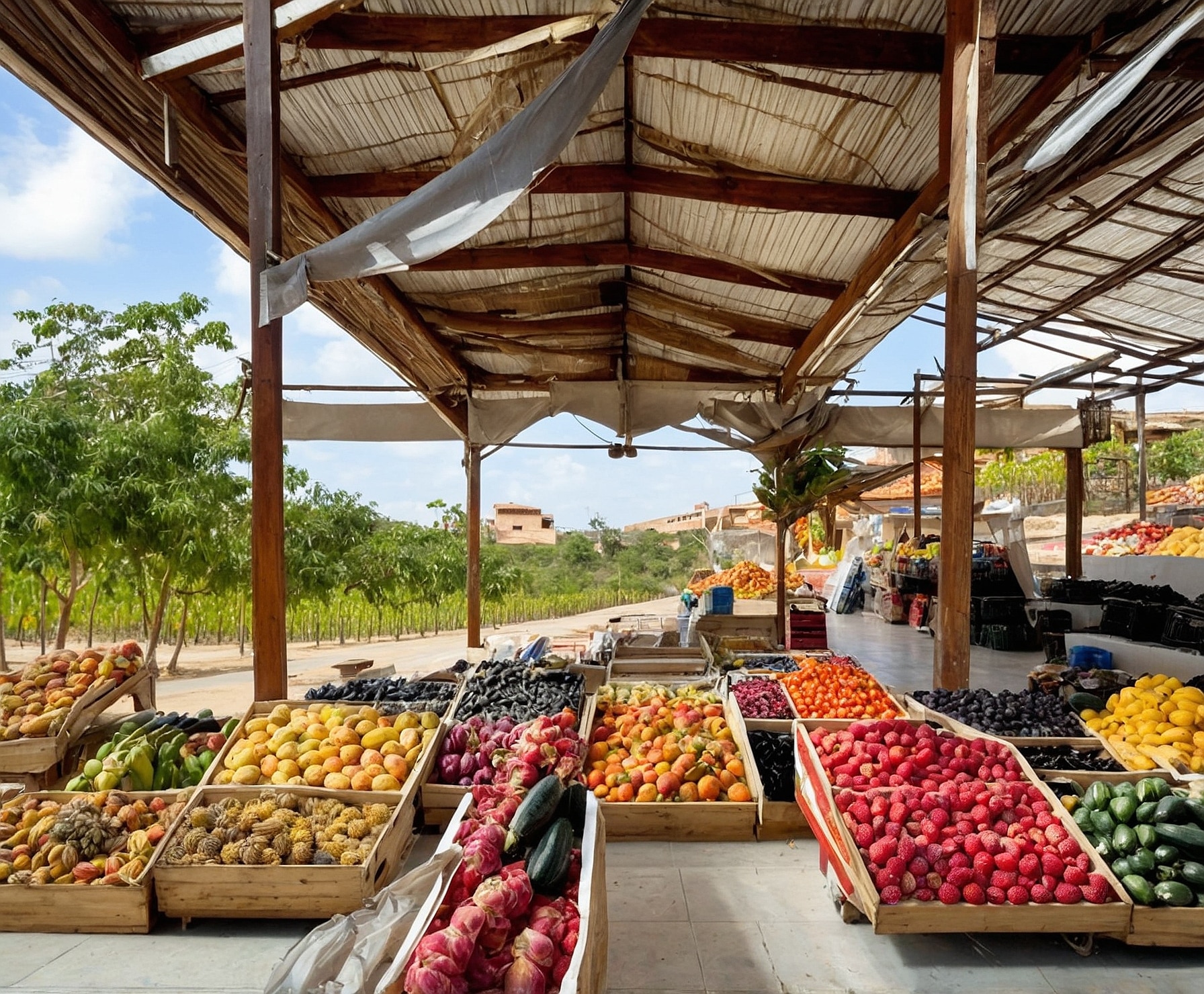 Supermercado local con frutas verduras y productos frescos
