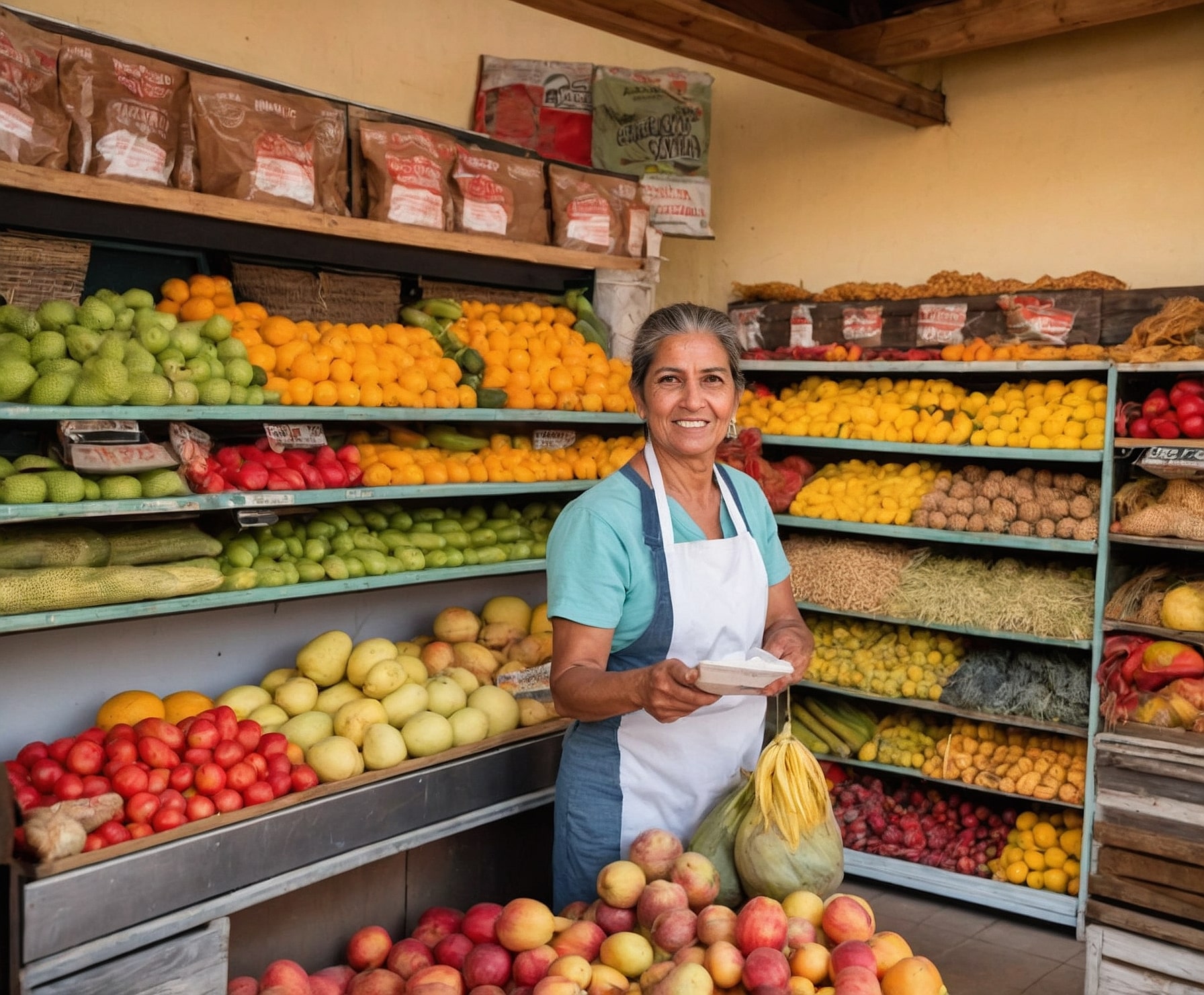 Supermercado local con frutas y verduras frescas